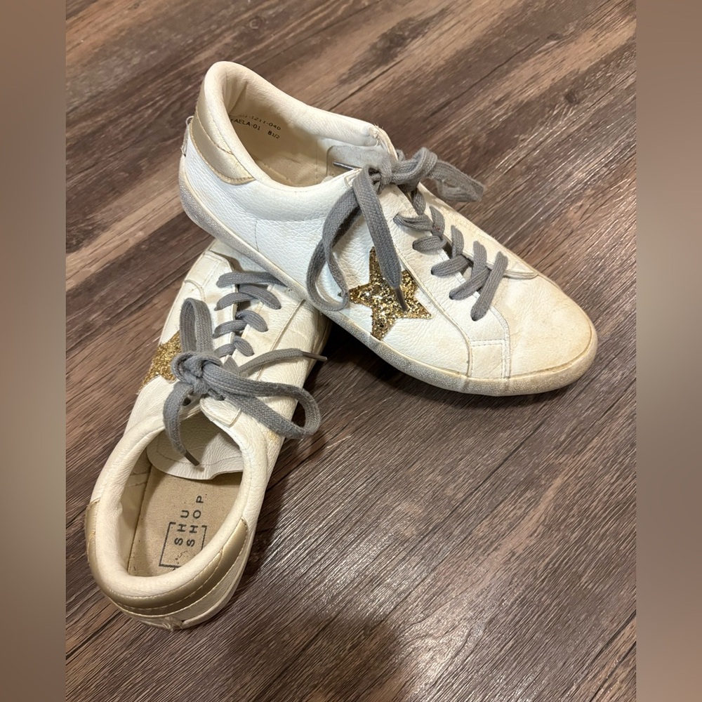 White High-Top Sneakers with Gray Laces